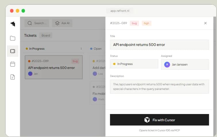 Refront Cursor integration - Fix with Cursor button in kanban board