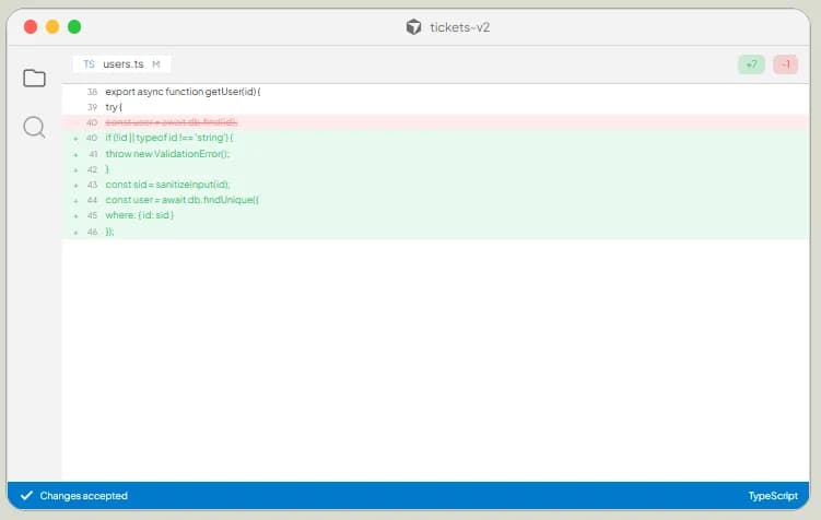 Refront Cursor integration - AI generating code fix with diff view