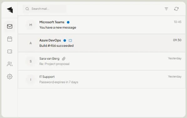 Outlook inbox in Refront