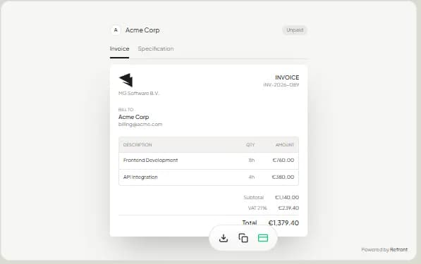 Refront Stripe integration - Customer portal with branded invoice page