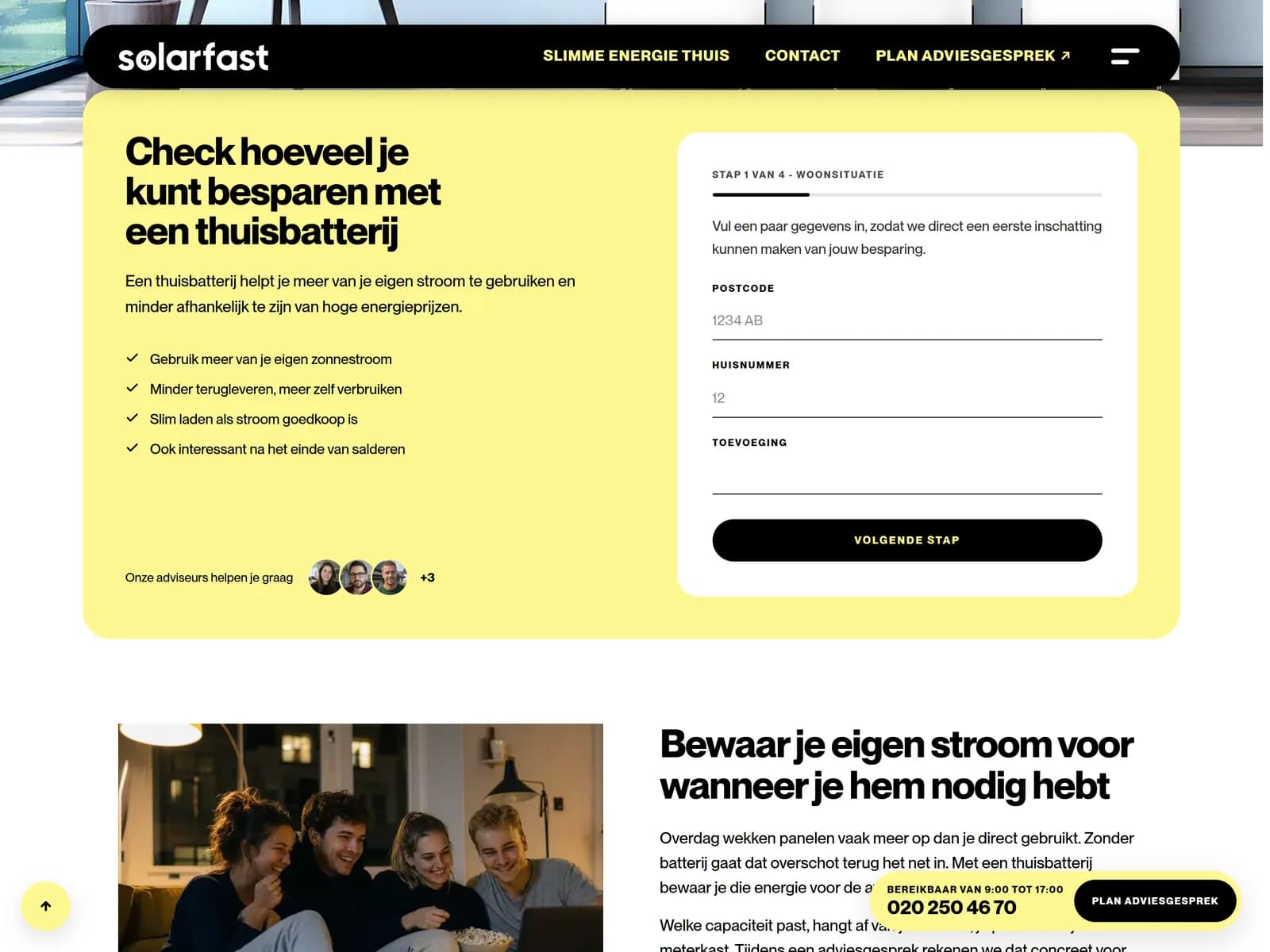 SolarFast: besparingscheck waarmee bezoekers van een zonnepanelensite een berekening krijgen